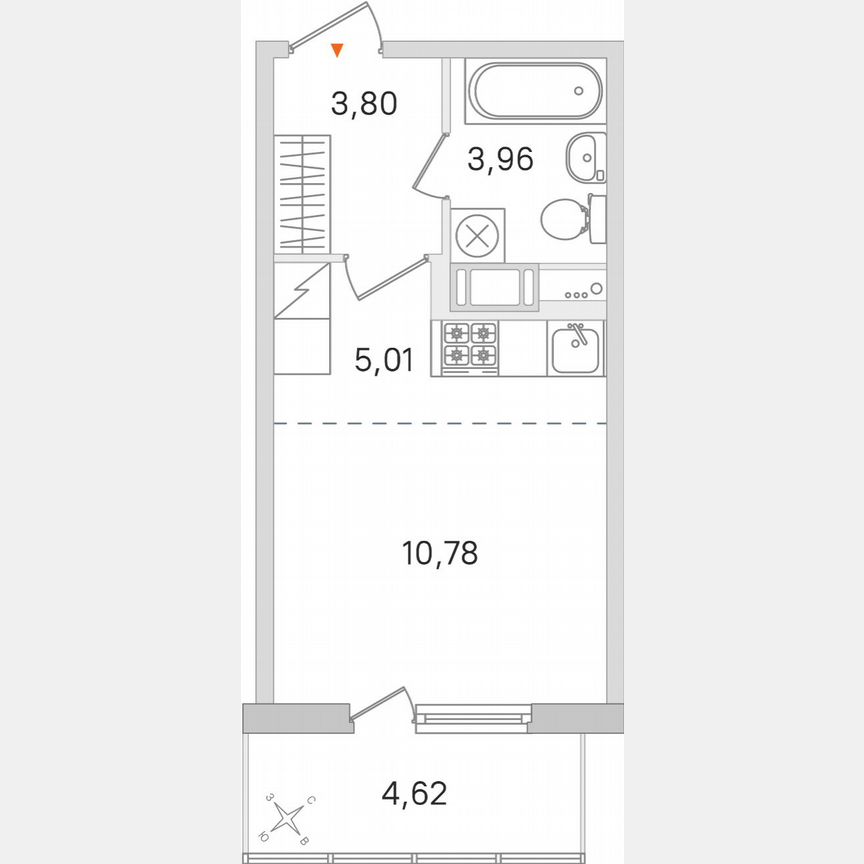 Квартира-студия, 24,9 м², 7/8 эт.
