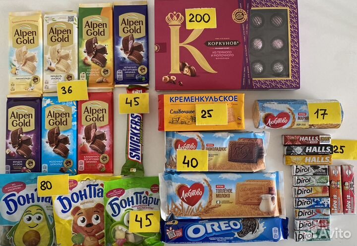 Шоколад, печенье, кофе, чай, чипсы