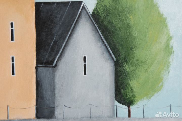 Картина с домами, 50х60, акрил, холст