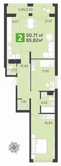 3-к. квартира, 85,8 м², 13/17 эт.