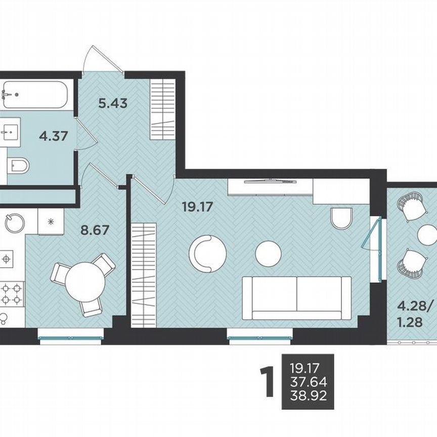 1-к. квартира, 38,9 м², 4/4 эт.