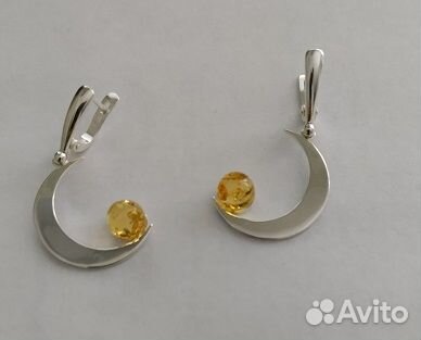 Серьги, серебрение, янтарь