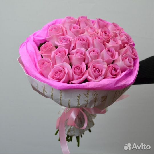 Букет розовых роз, Кения, 50см 65 шт