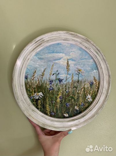 Круглая картина маслом. В раме.Ручная работа
