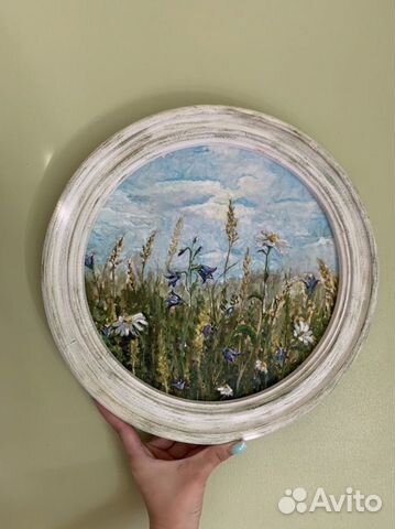 Круглая картина маслом. В раме.Ручная работа