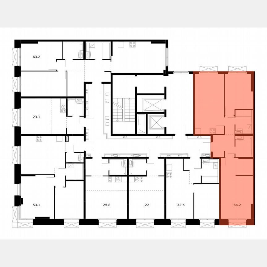 2-к. квартира, 64,2 м², 14/14 эт.