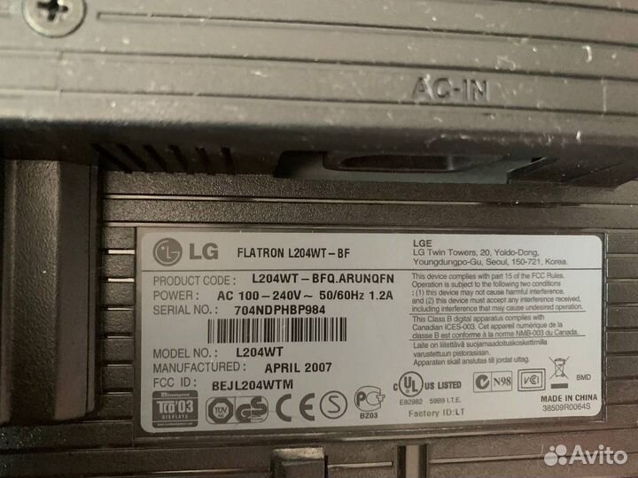 Монитор LG Flatron L204WT-BF 