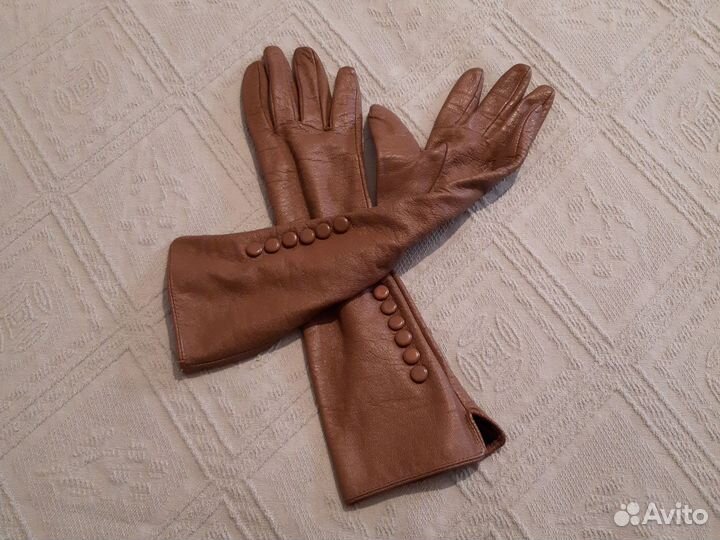 Перчатки женские кожаные коричневые Zarina
