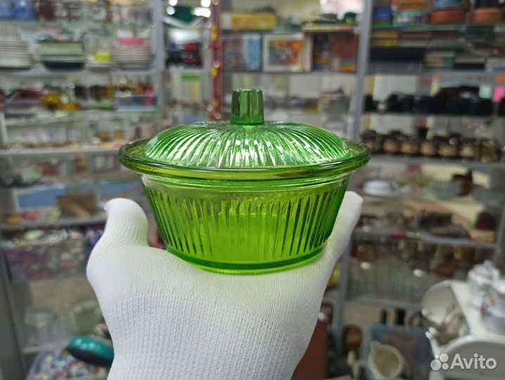 Советская Сахарница Изумрудное Стекло Зеленое СССР