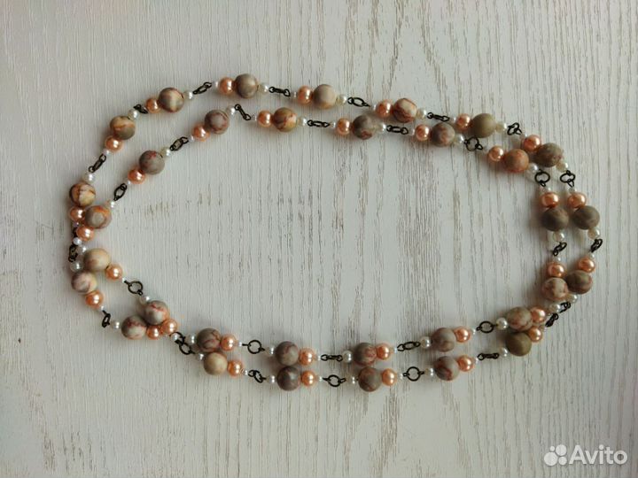 Бусы из яшмы и жемчуга