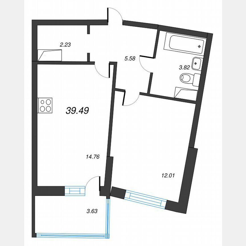 1-к. квартира, 42 м², 8/22 эт.