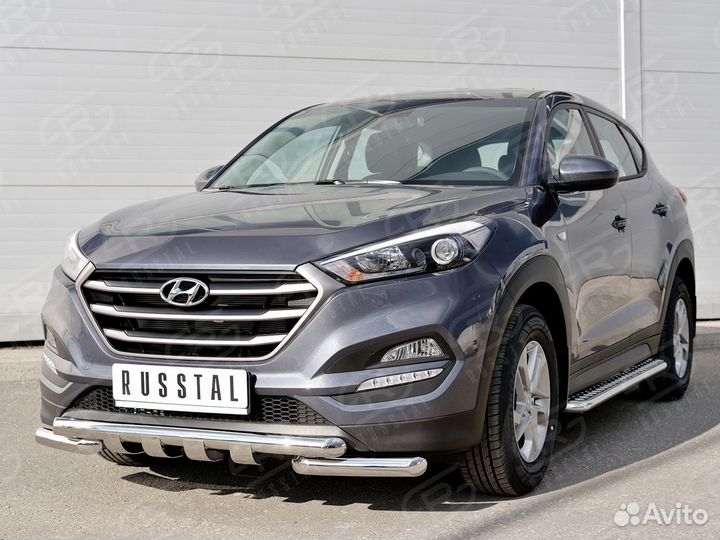 Hyundai Tucson 2015-Защита переднего бампера+клыки