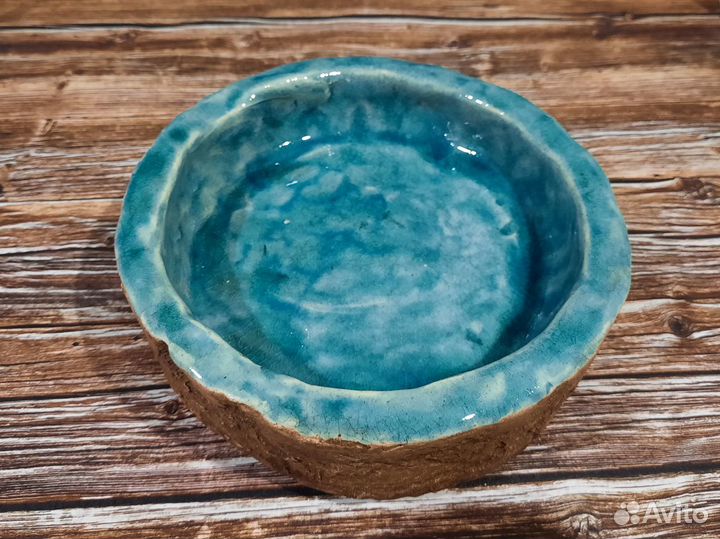 Подсвечник глиняный ручной работы большой голубой