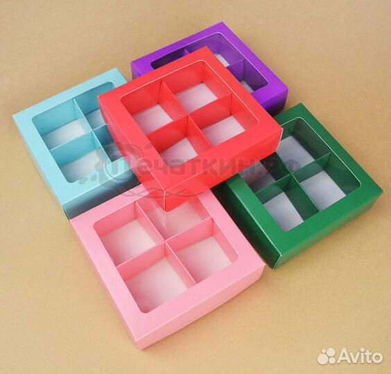 Коробочка для конфет красная, 4 конфеты