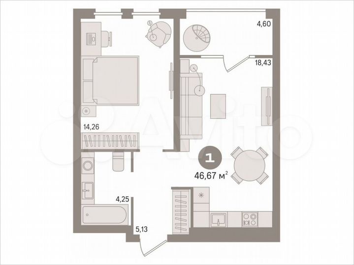 1-к. квартира, 46,7 м², 4/10 эт.