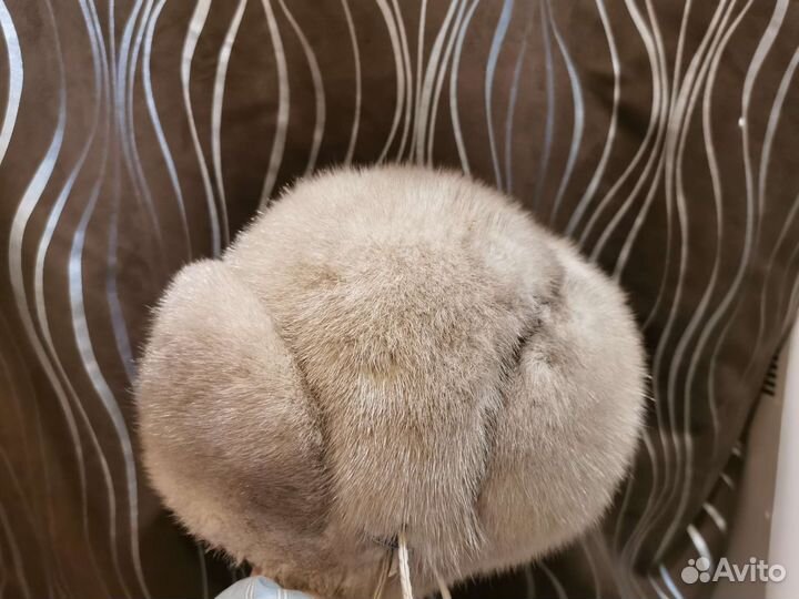 Берет шапка норка голубая меховая женская