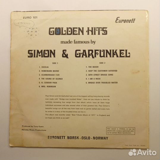 LP Unknown Artist–Golden Hits Made Famous By Simon