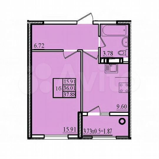 1-к. квартира, 37,9 м², 5/9 эт.