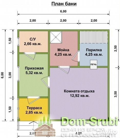 Кинешма. Хорошая надёжная Баня из бруса Б-10 (6х6)