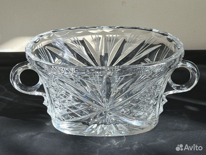 Конфетница овальная с ручками стекло