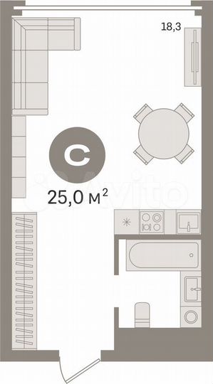 Квартира-студия, 25 м², 9/9 эт.