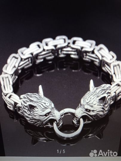 Винтажный мужской браслет с головой волка
