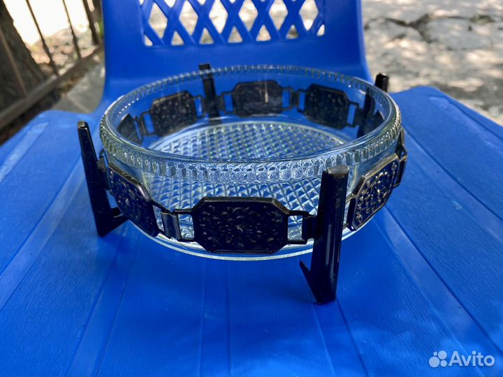 Конфетница, пепельница, стекло, мельхиор, СССР