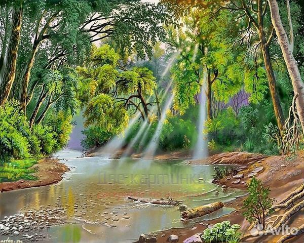 Алмазная мозаика 40x50 Солнечные лучи проходят скв