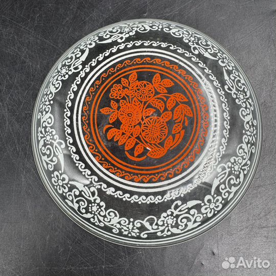 Тарелка роспись стеклянная СССР винтаж коллекция