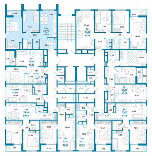 2-к. квартира, 57,8 м², 9/11 эт.