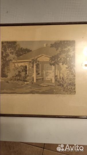 Картина, эстамп в металлической раме. Домик няни