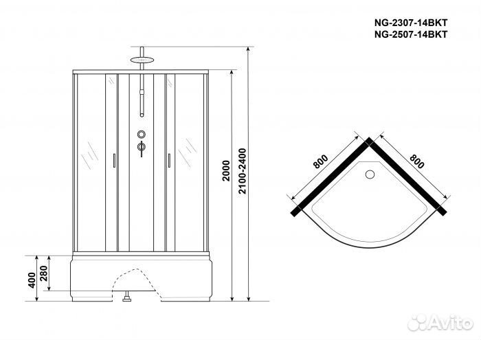 Душевая кабина Niagara Classic NG-2507-14BKT