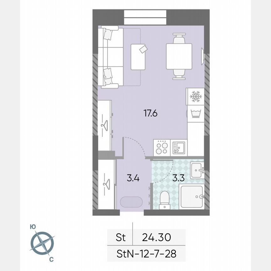 Квартира-студия, 24,3 м², 28/28 эт.