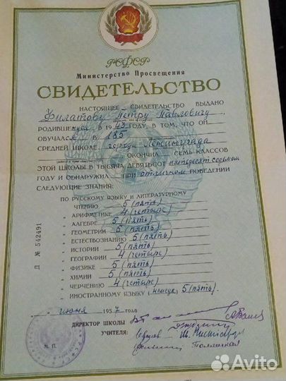 Личные документы учащегося