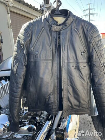 Мотокуртка кожаная мужская Black cafe london