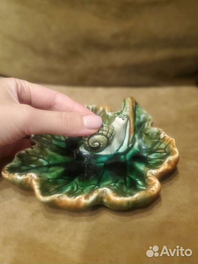 Винтажная пепельница Улитка на листе, 1950