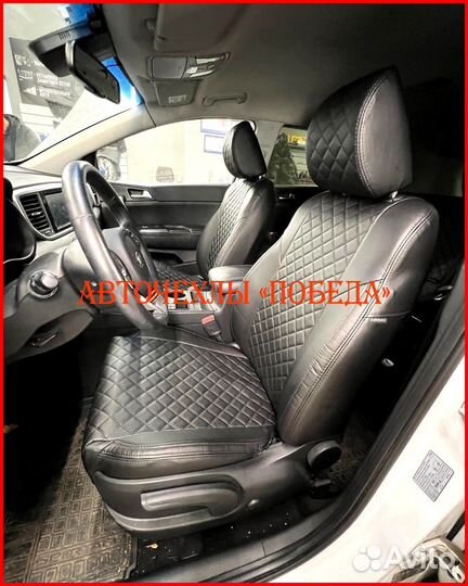 Чехлы Kia Sportage 4 из экокожи чёрные Ромб