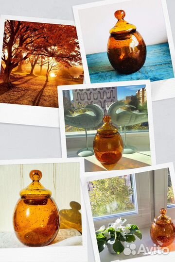 Ваза с крышкой цветное пузырчатое стекло