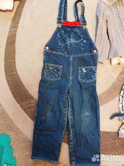 Джинсовый комбинезон флис, кофта, вещи 104 для дев