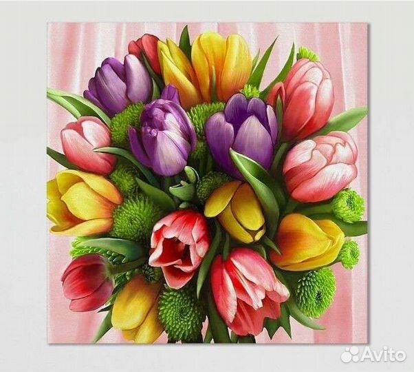 Алмазная мозаика на подрамнике 40*40 Тюльпан Букет