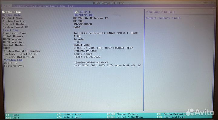 Материнская плата LA-G073P для HP 250 g7 (N4020)
