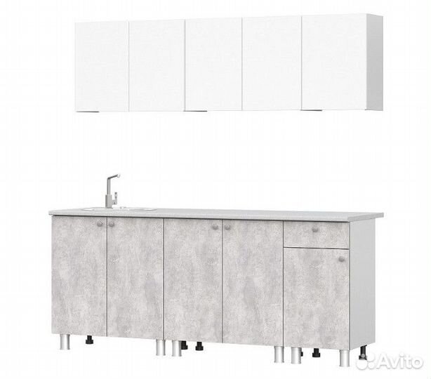 Кухня бетон/белый 2 метра