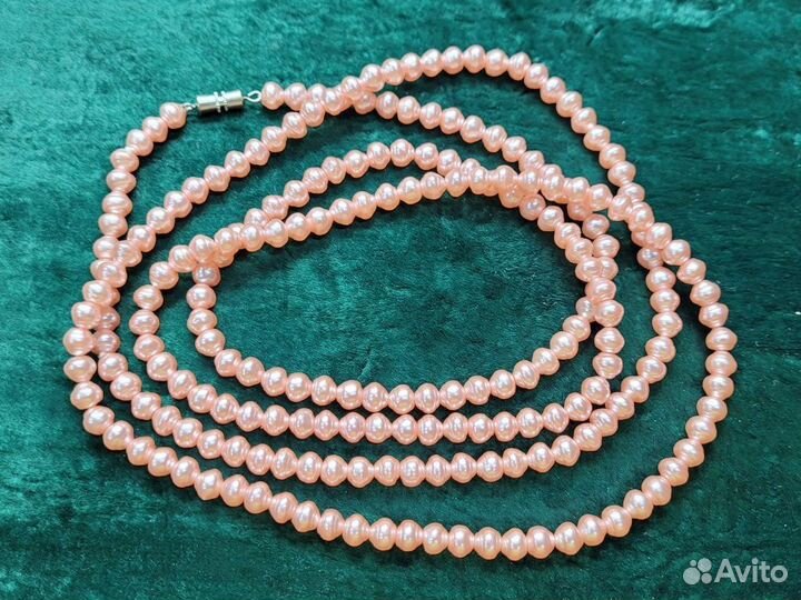 Бусы розовый цвет под Жемчуг бусина 6 мм / 120 см