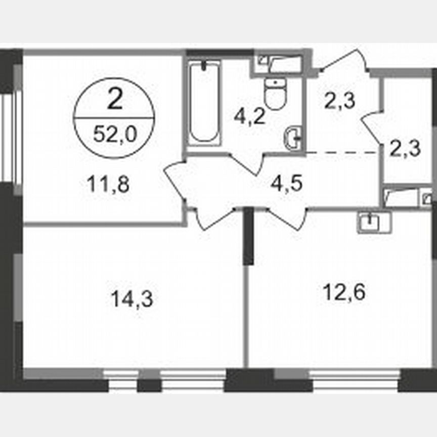 2-к. квартира, 52 м², 11/19 эт.