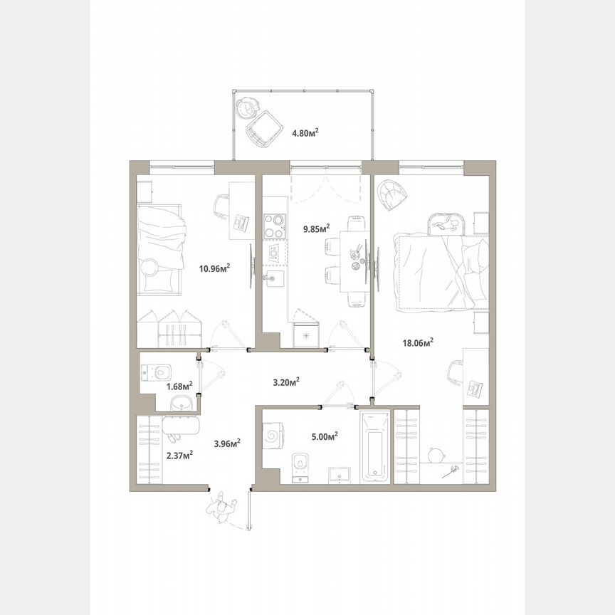2-к. квартира, 56,5 м², 11/12 эт.
