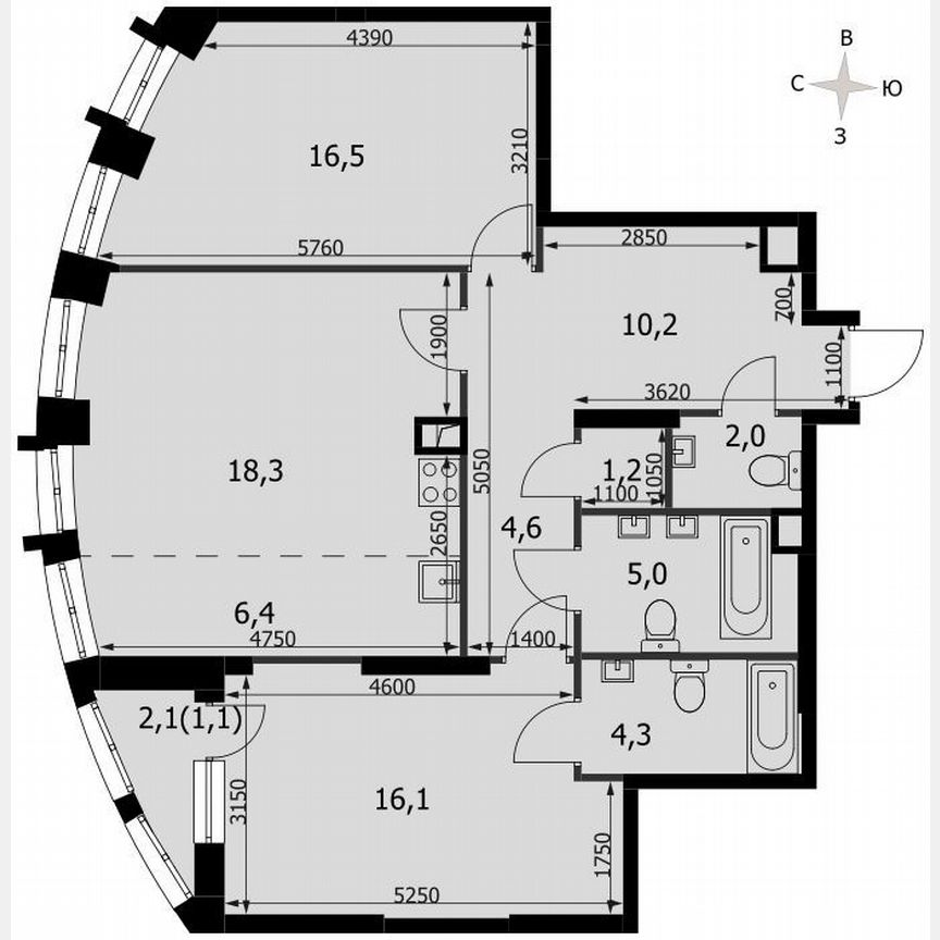2-к. квартира, 85,7 м², 20/44 эт.