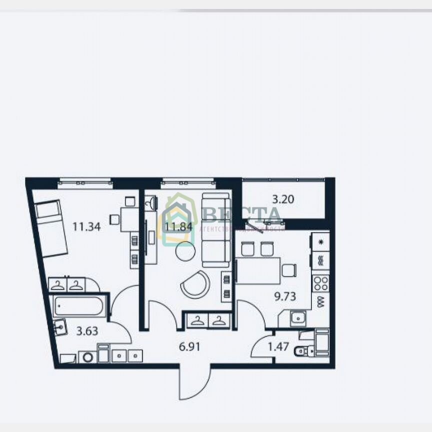 2-к. квартира, 48,1 м², 11/12 эт.