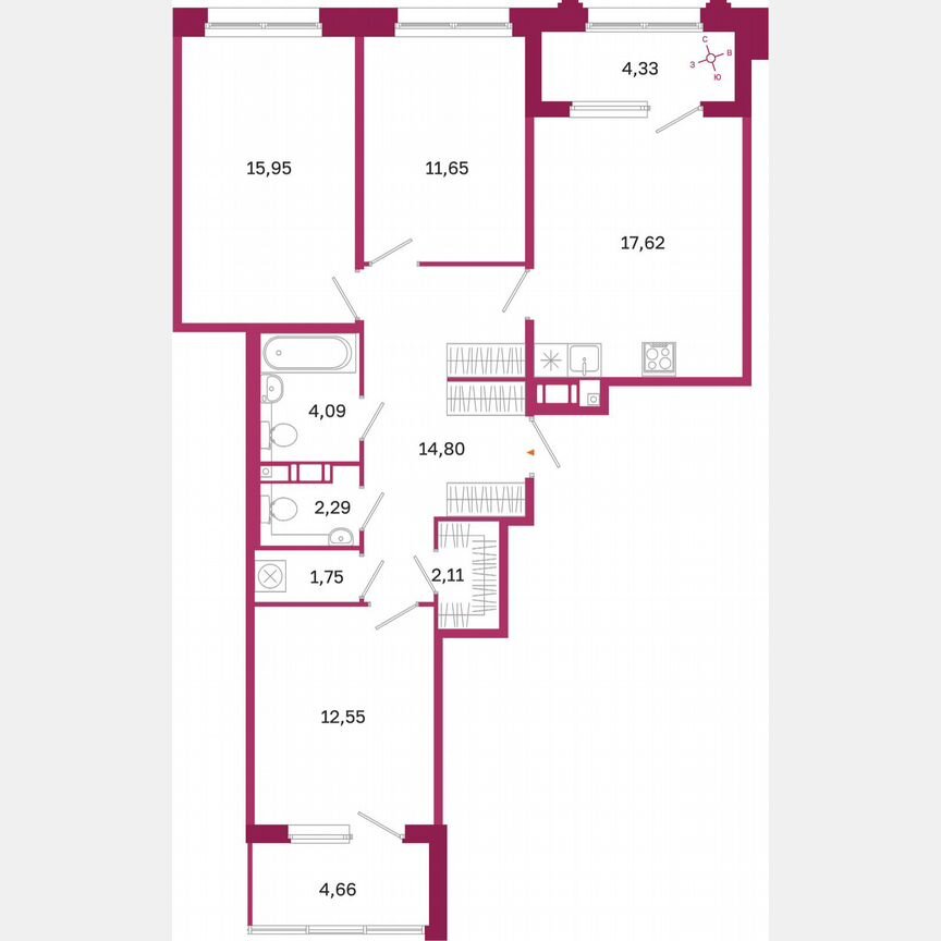 3-к. квартира, 87,3 м², 3/10 эт.