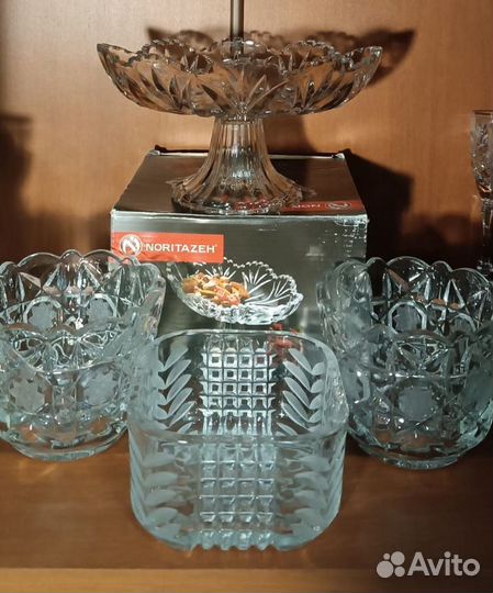 Ваза фруктовница на ножке и салатник СССР хрусталь