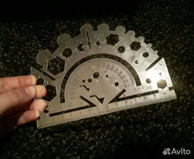 Линейка трафарет транспортир прозрачная